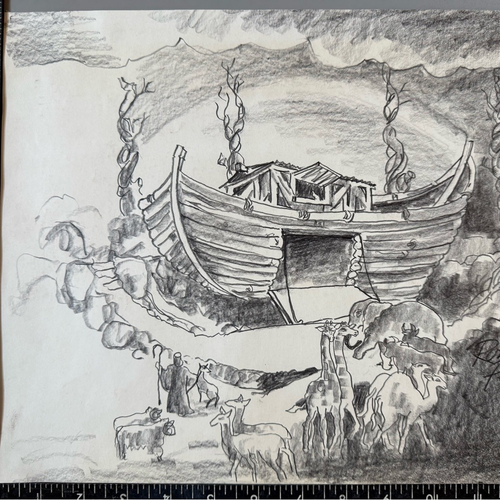 Charcoal Noah's Ark Illustration